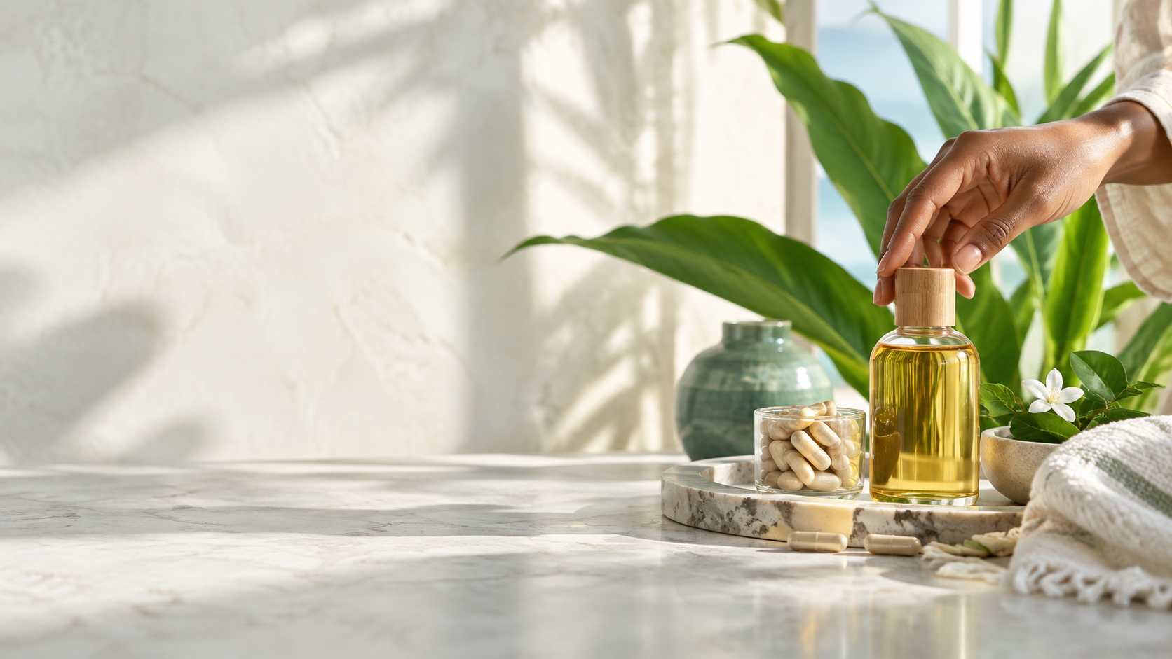 Rituel bien-être naturel avec huiles végétales et plantes